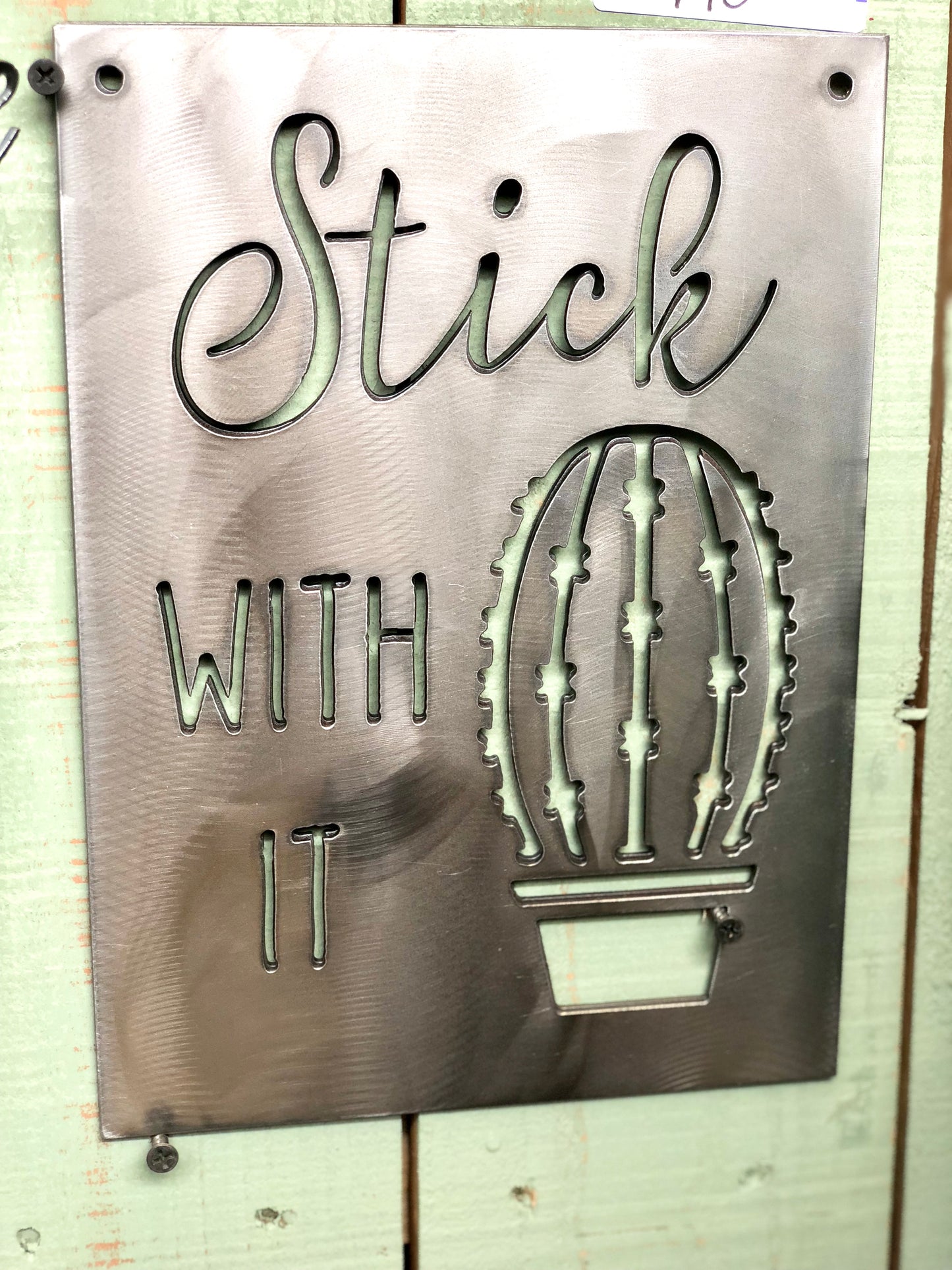 Stick With It Succulent Metal Sign