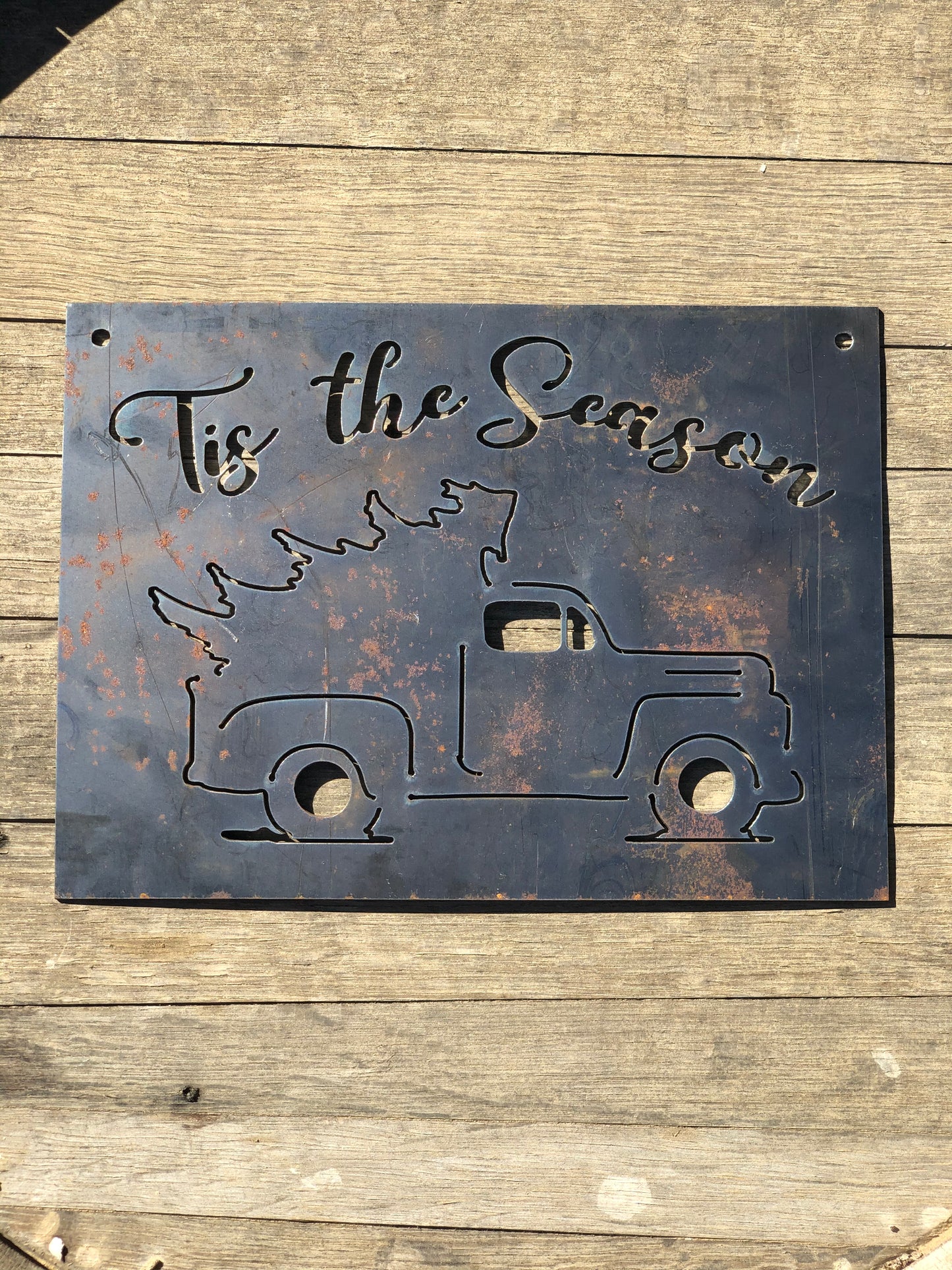 Tis the Season Vintage Truck Small Rectangular Metal Sign