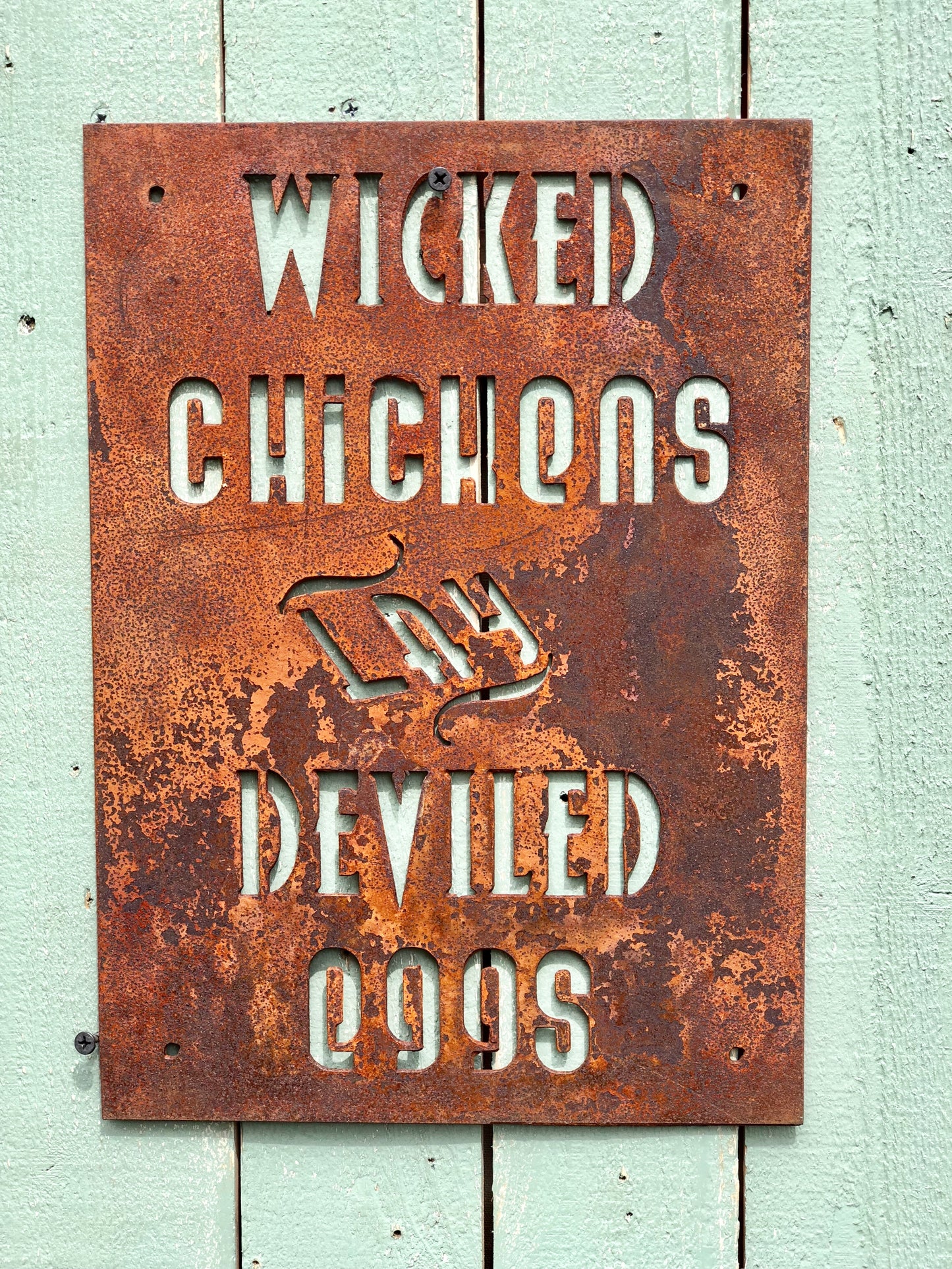 Wicked Chickens Lay Deviled Eggs Metal Sign