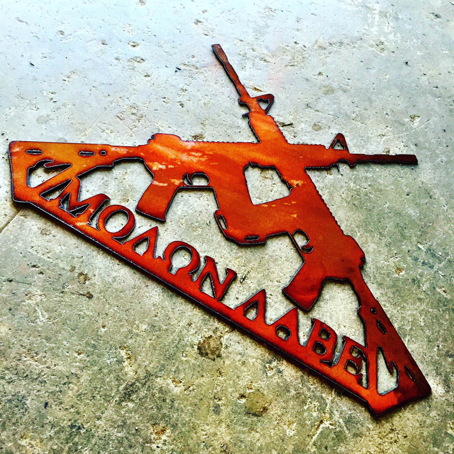Crossed AR-15s with Molon Labe Metal Signmetal art