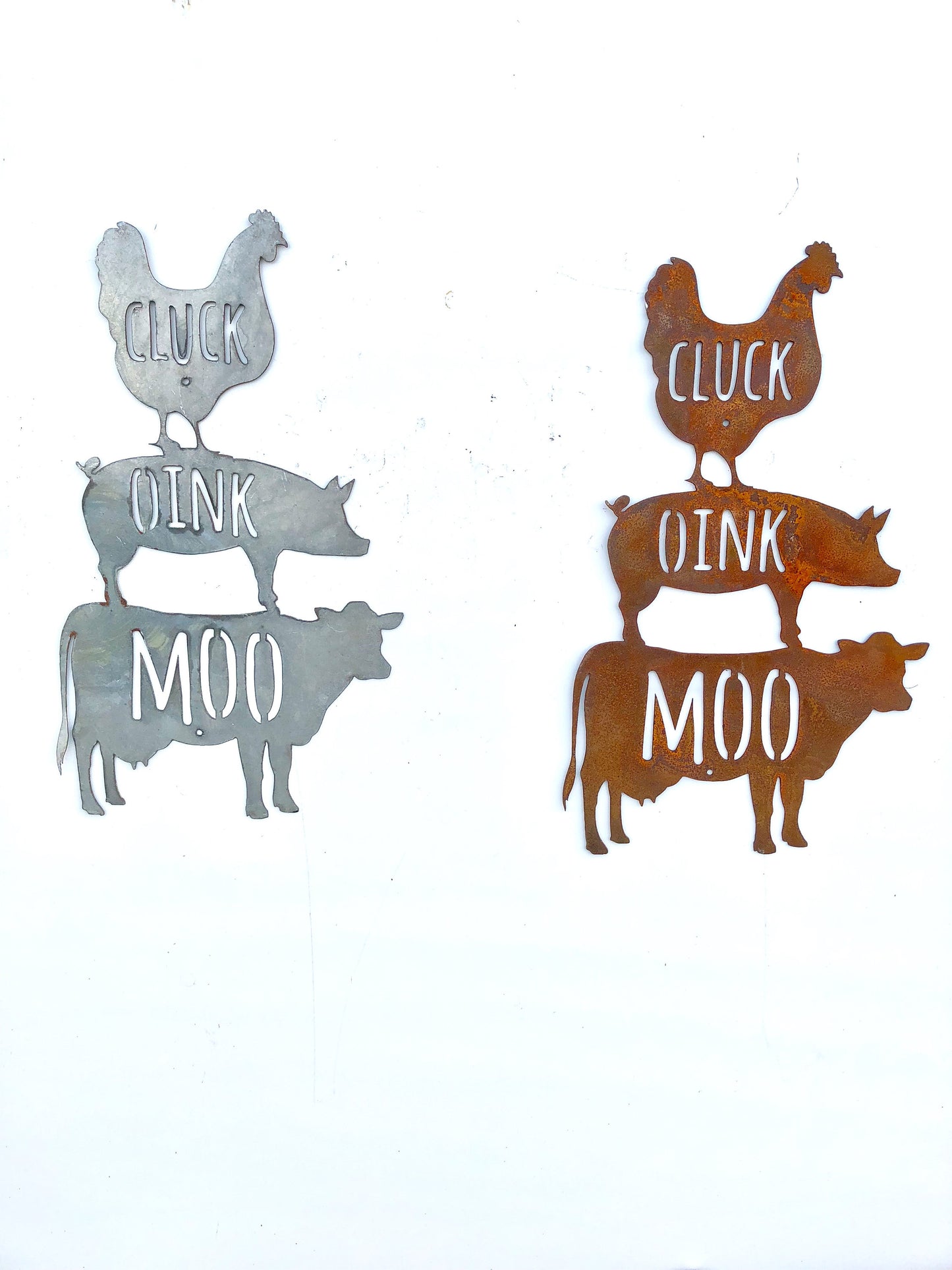 Cluck Oink Moo Metal Sign