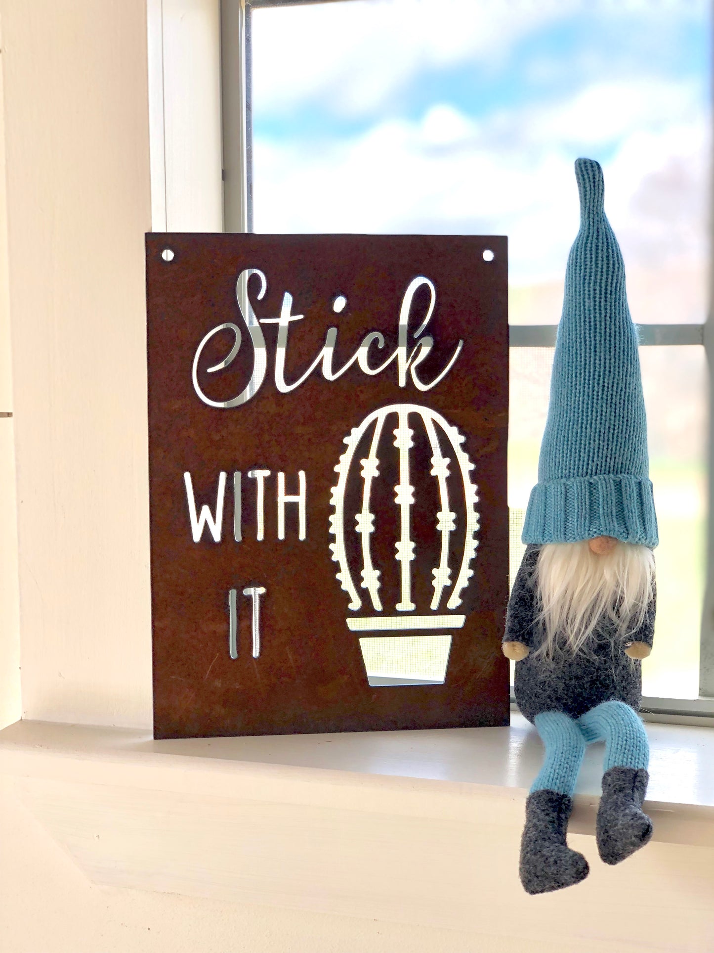 Stick With It Succulent Metal Sign