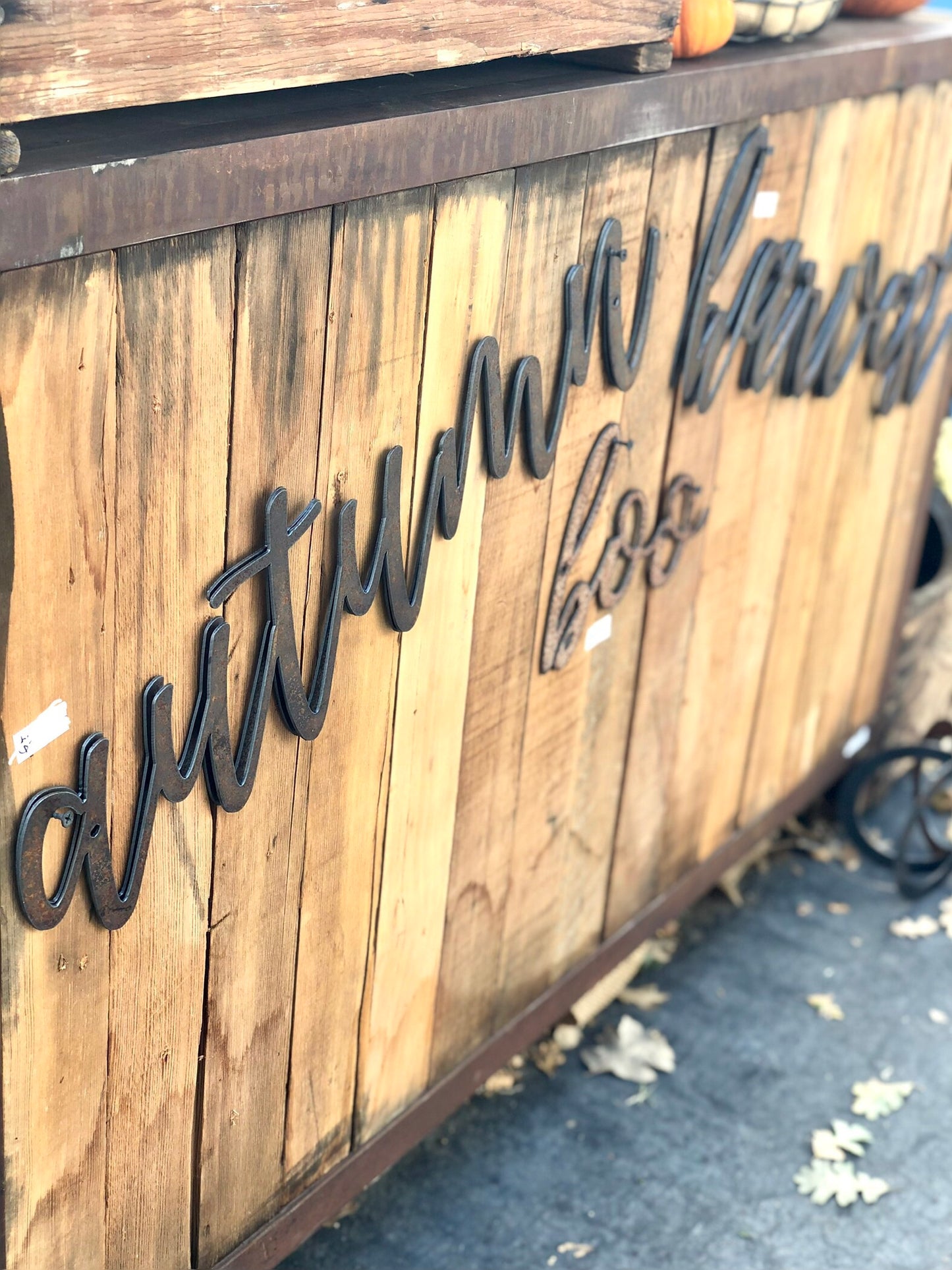 Fall themed script word metal sign