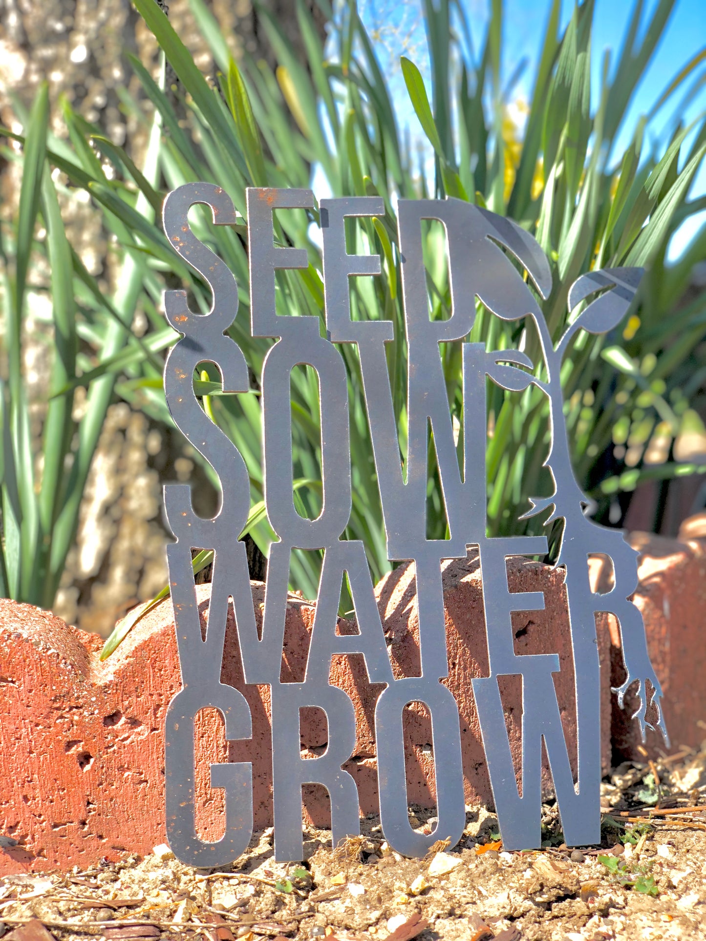 Seed Sow Water Grow Metal Sign