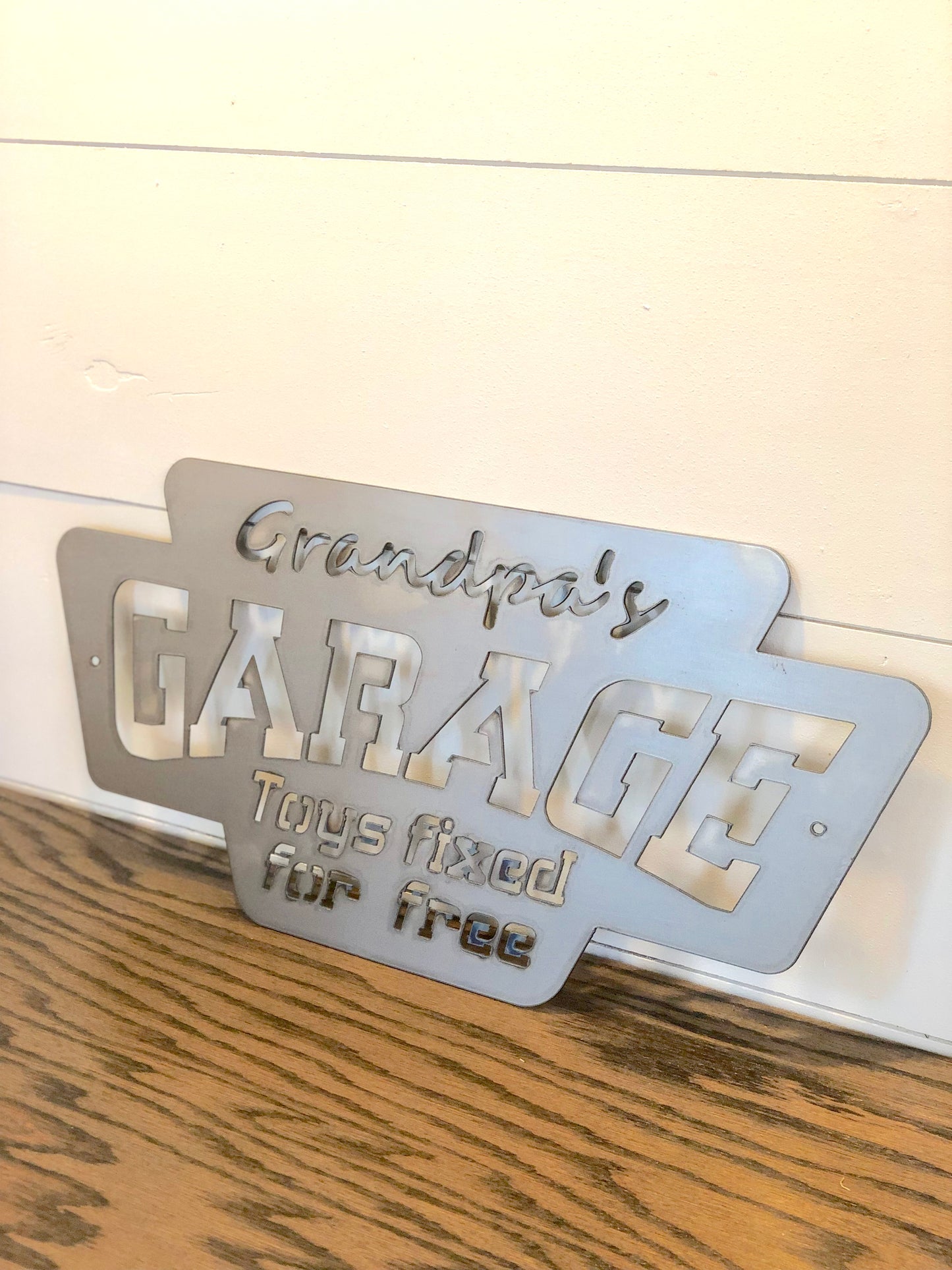 Grandpa's Garage - Toys fixed for free Metal Wall Hanging