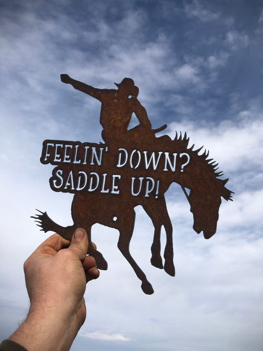 Feelin Down Saddle Up Metal Sign