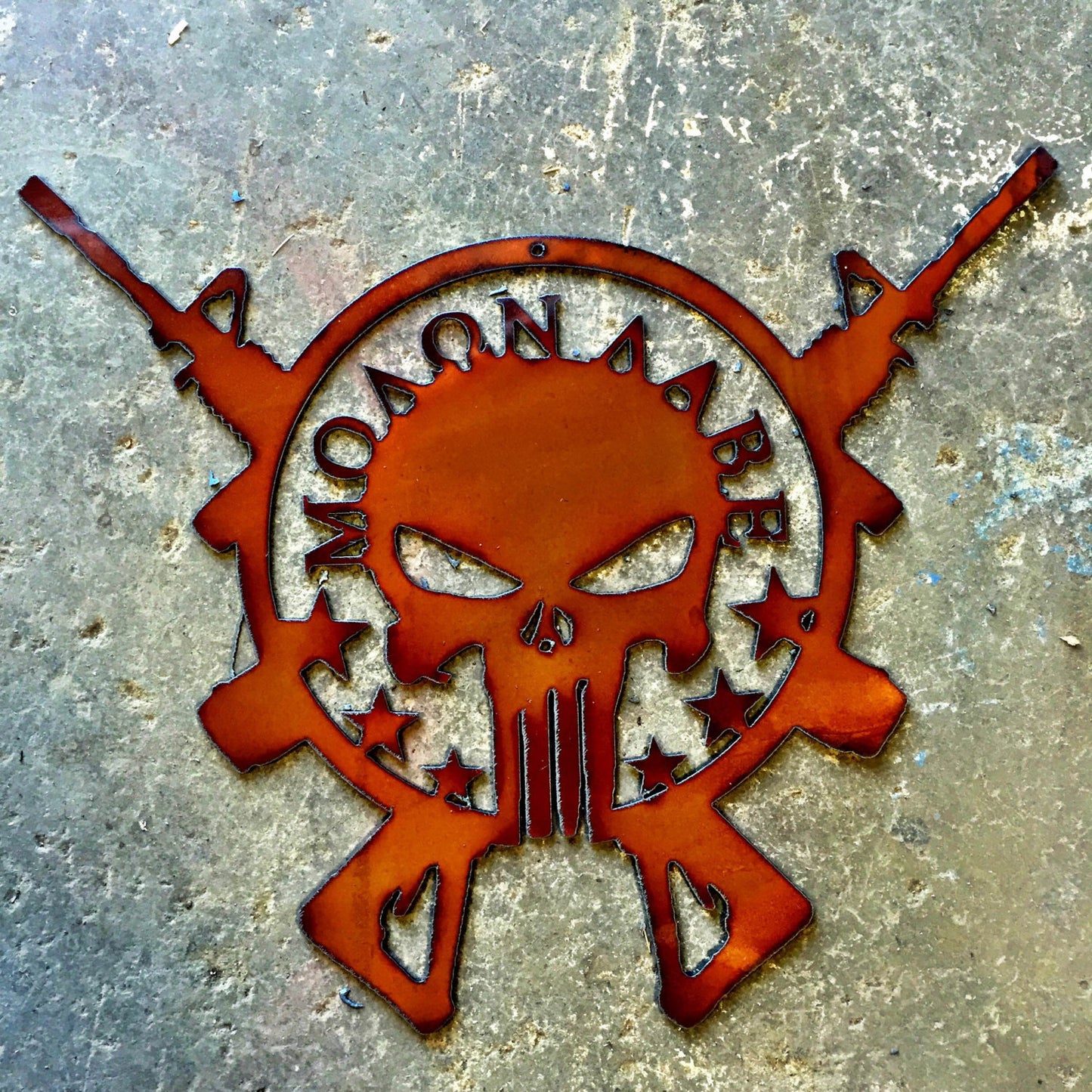 Crossed AR-15s with Molon Labe Punisher Skull Metal Signmetal art
