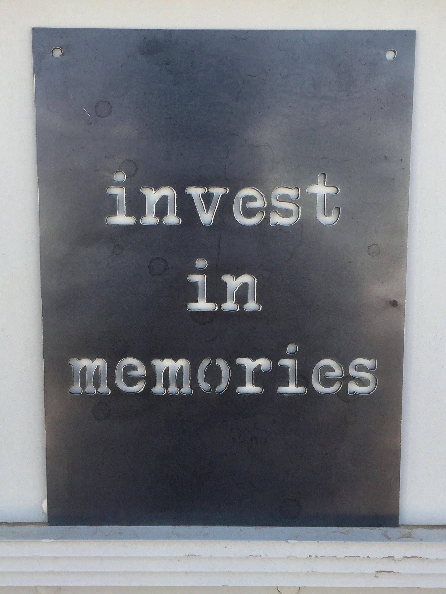 Invest in Memories Small Rectangular Metal Sign