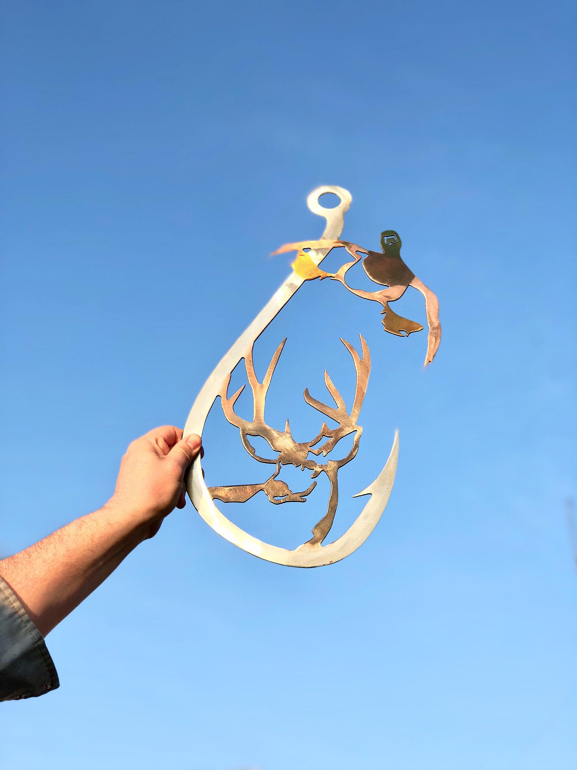 deer antler fish hook duck head Duck Deer Fish Hook Metal sign – Twisselman Trading Co