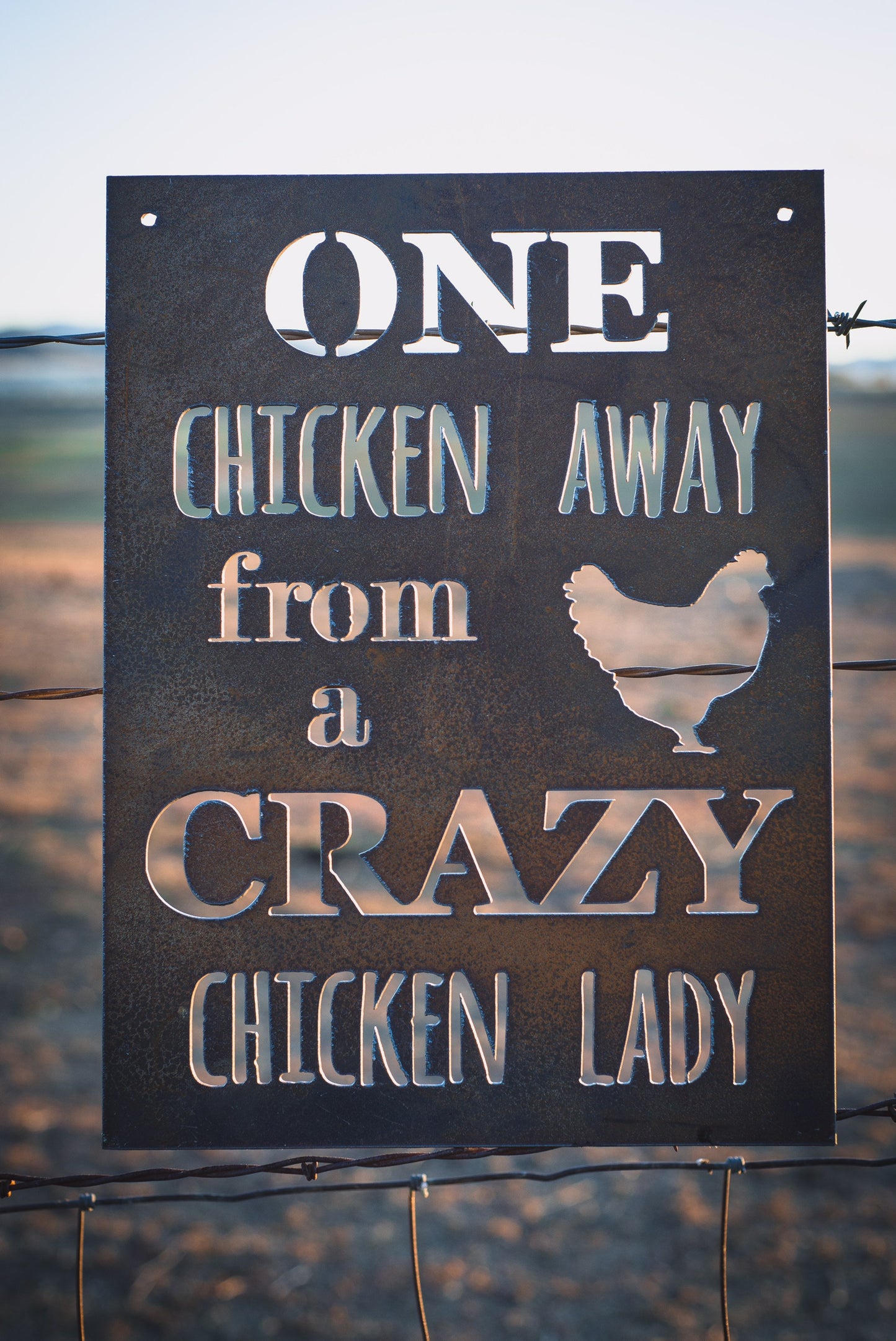 One Chicken Away from a Crazy Chicken Lady Metal Sign