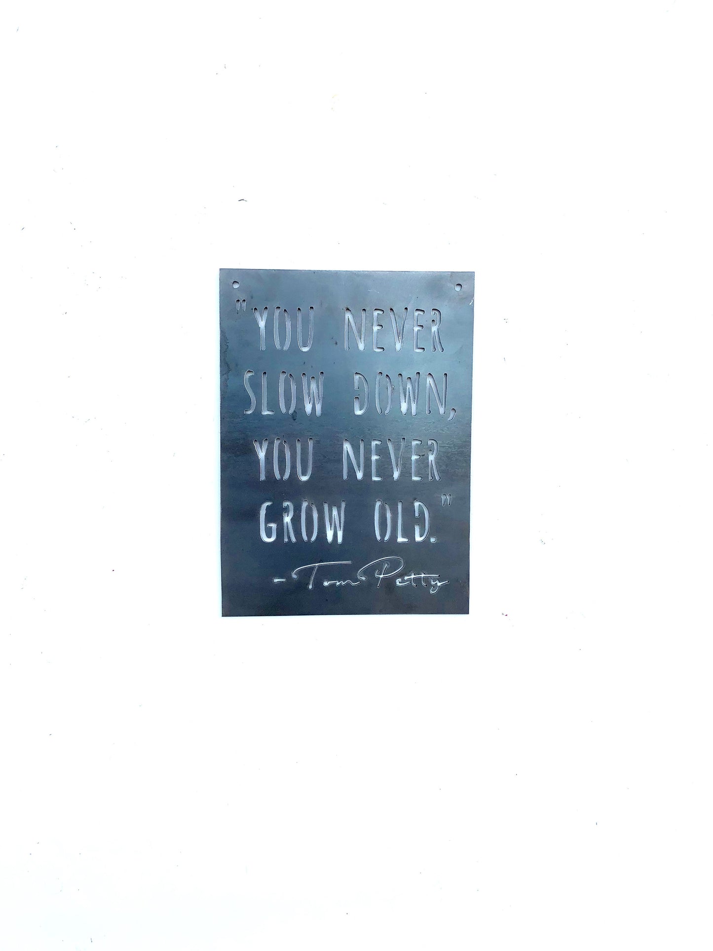 You Never Slow Down, You Never Grow Old." -Tom Petty Small Rectangular Metal Sign