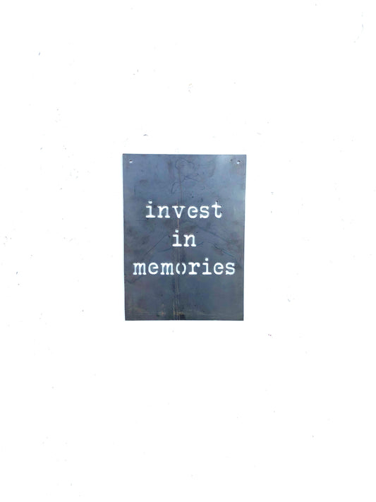 Invest in Memories Small Rectangular Metal Sign