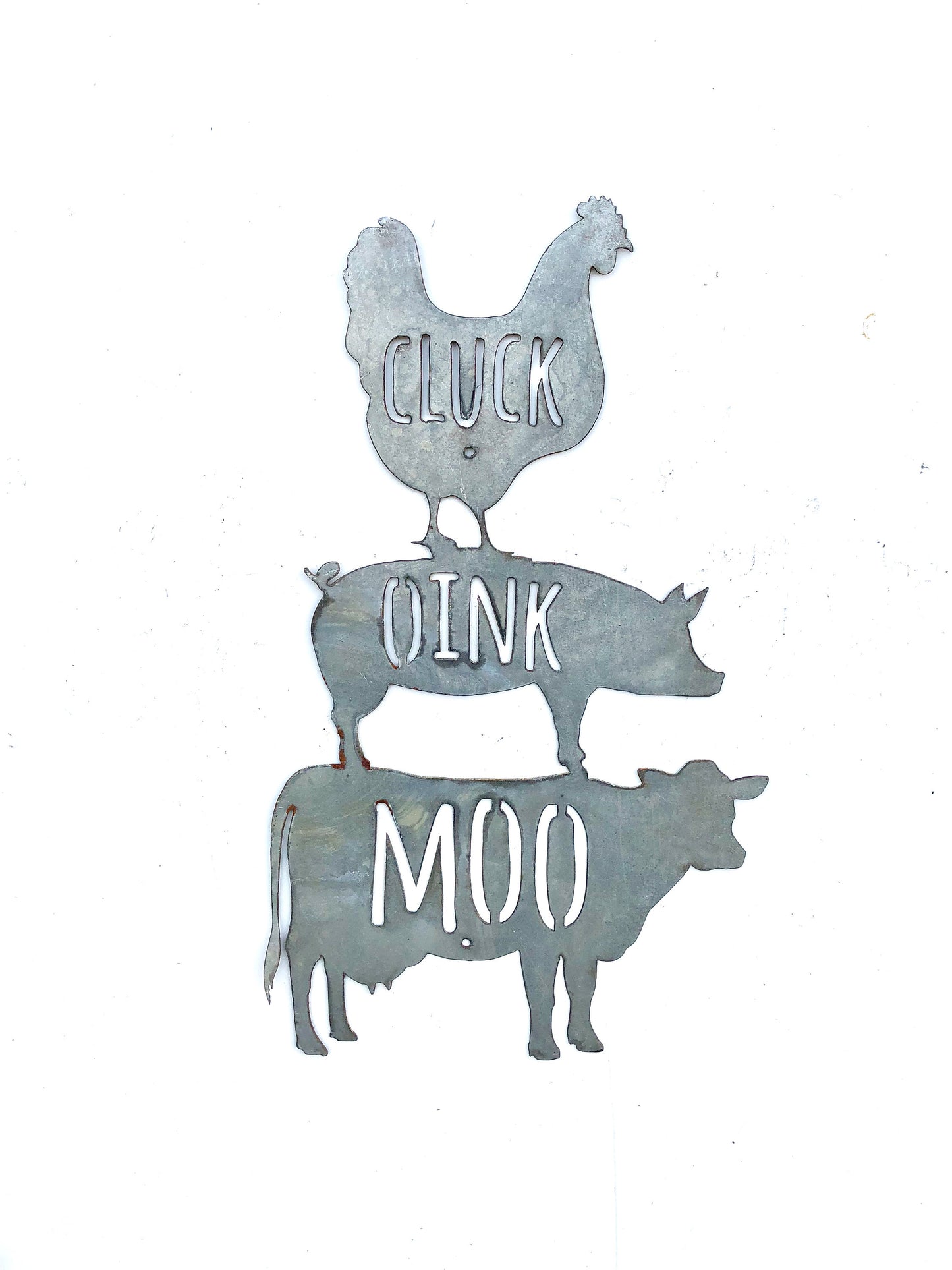 Cluck Oink Moo Metal Sign