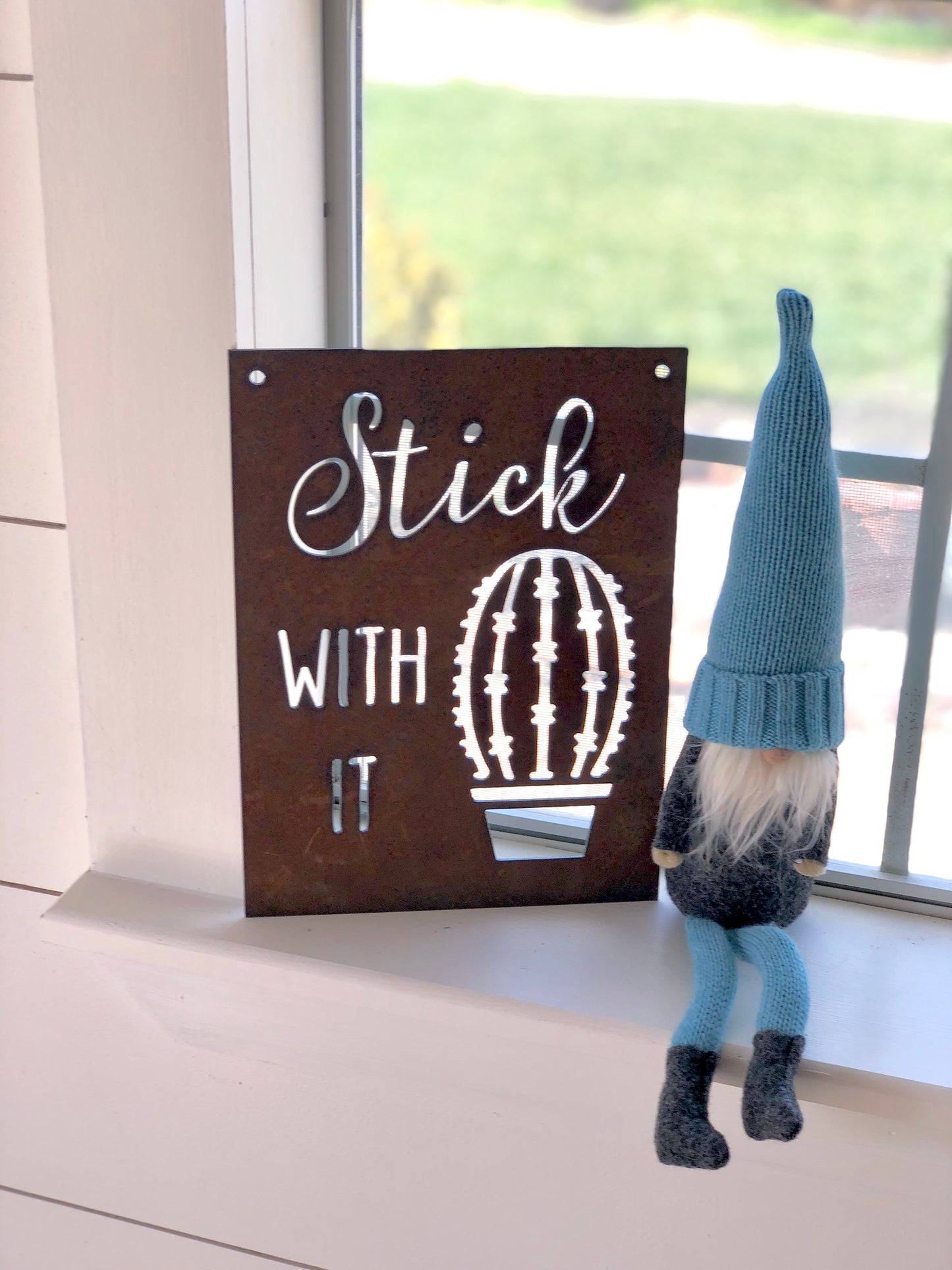 Stick With It Succulent Metal Sign