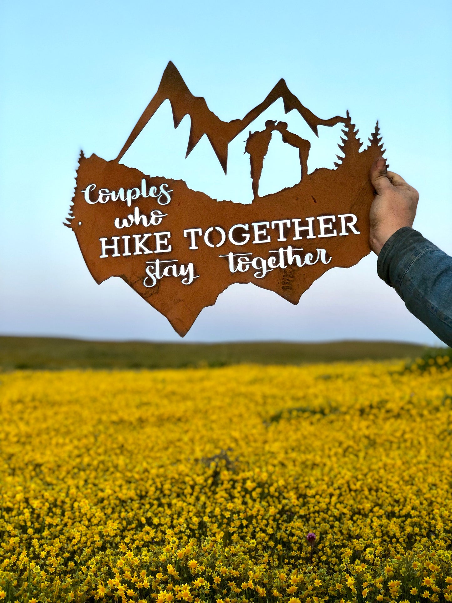 Couples who hike together stay together metal sign